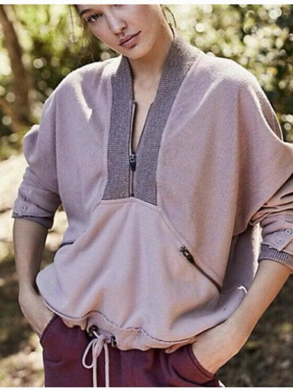 Free People FP Movement Apex Pullover Oversized Quarter Zip Pink XS